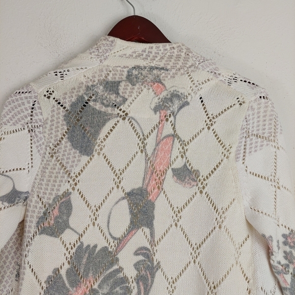 Anthropologie Knitted & Knotted Cream Floral Open Front Cardigan Sweater Size XS - Picture 10 of 11